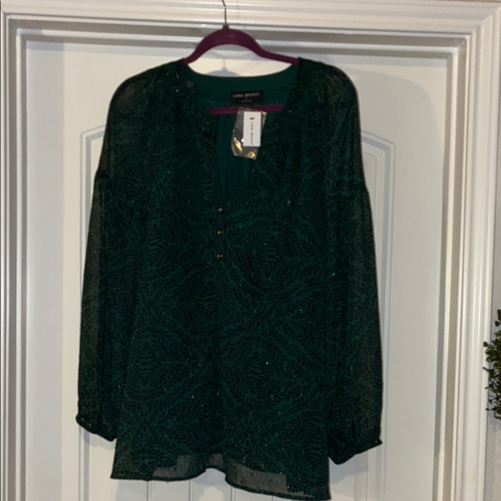 Lane Bryant Dark Green Patterned Blouse